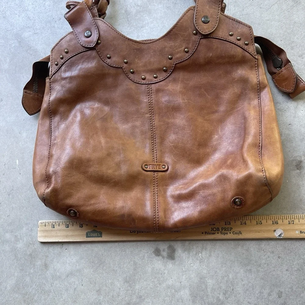 Vintage‎ Frye Brown Genuine Leather Studded Shoulder Bag Western Hobo Purse